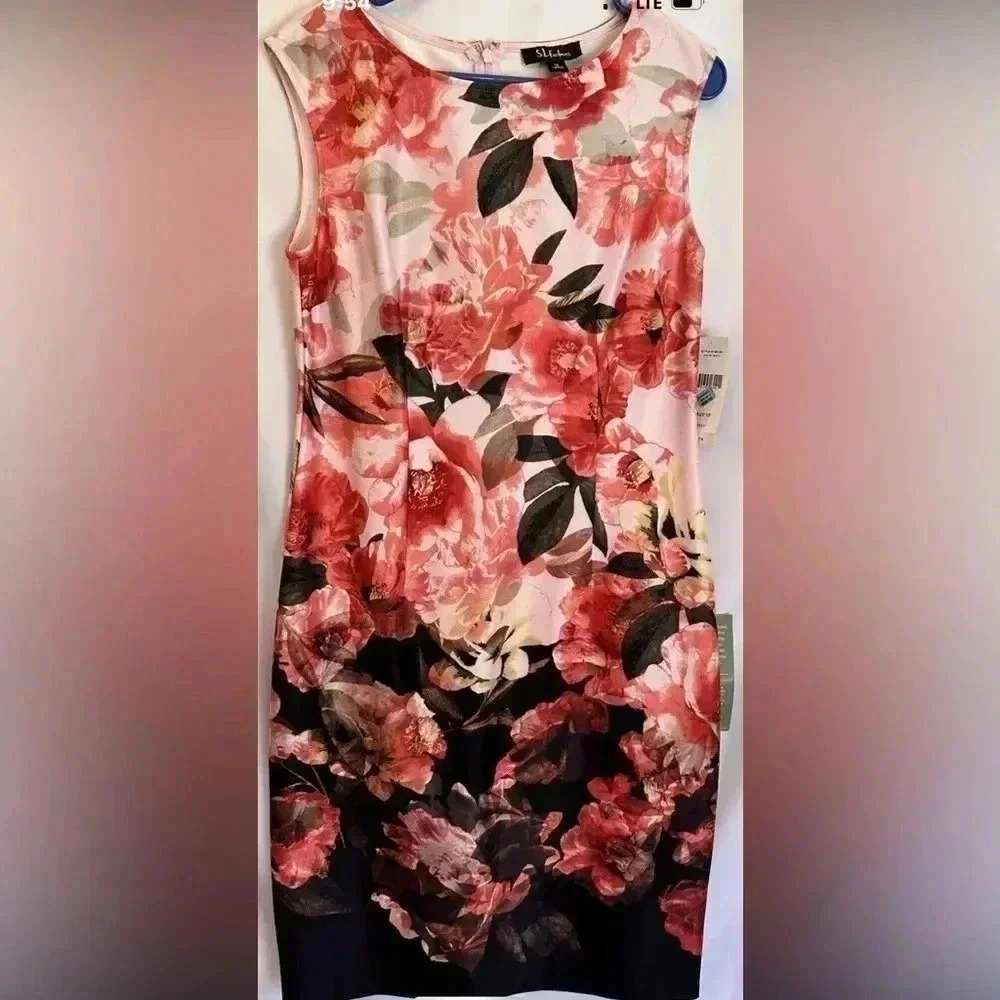 S.L. Fashions NWT!Sleeveless Dress Size 12 Pink Floral NEW Knee Length